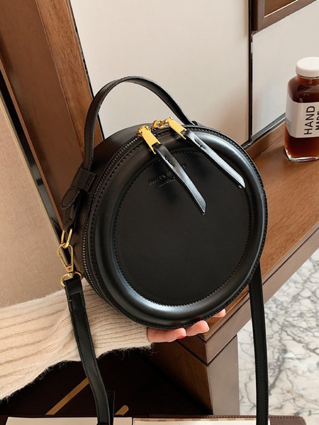Круглая дизайнерская женская сумка, черный