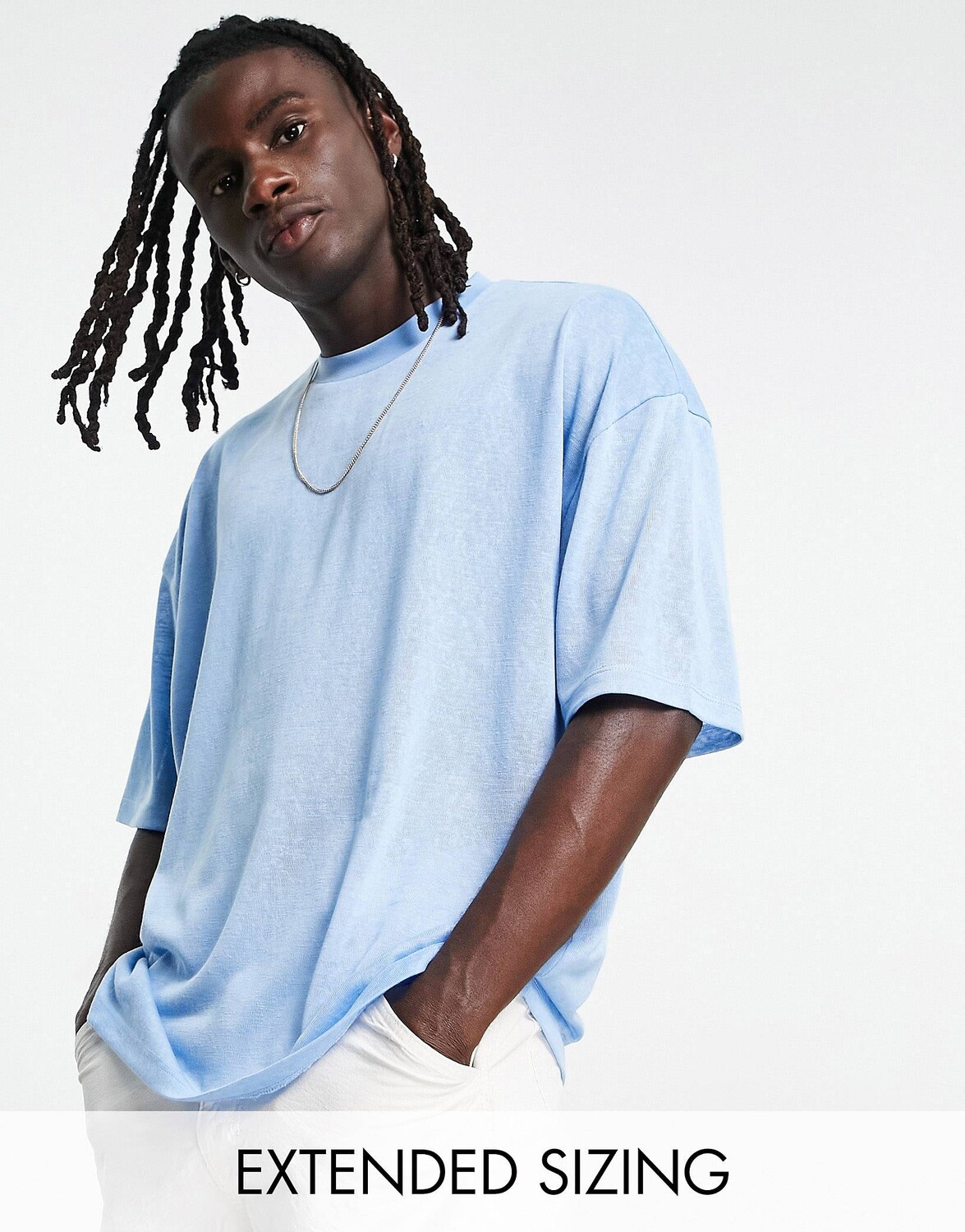 

Синяя футболка оверсайз из льна с короткими рукавами ASOS DESIGN