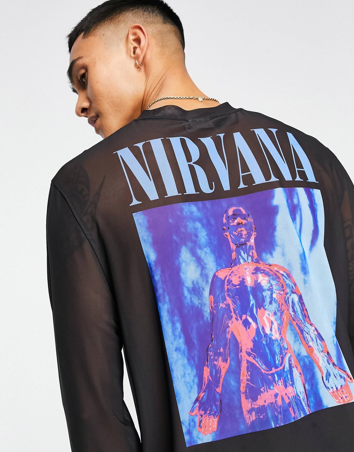 

Футболка с длинными рукавами ASOS DESIGN из сетки Power с принтом Nirvana, Черный