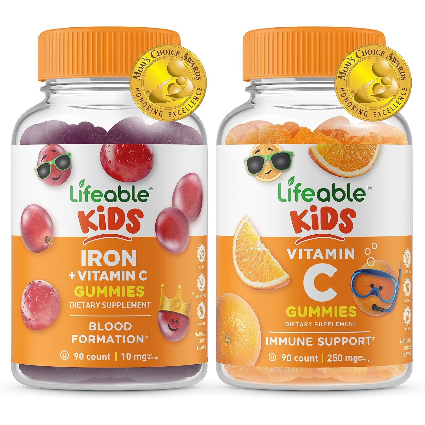 цена Набор витаминов Lifeable Kids Iron & Vitamin C + Vitamin C, 2 предмета, 90 таблеток