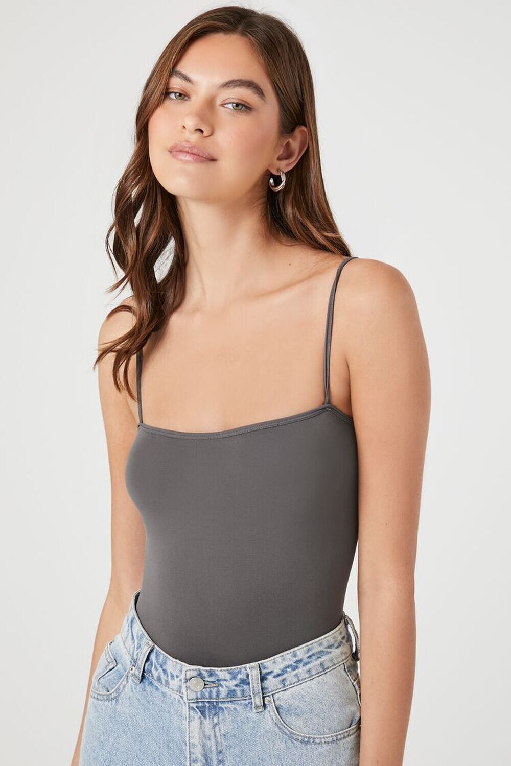 

Бесшовное боди на бретельках Forever 21, угольный