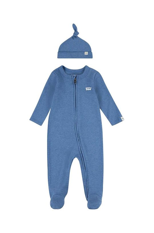 Levi's Хлопковый детский комбинезон LVN, синий детский хлопковый комбинезон с длинным рукавом и шапкой