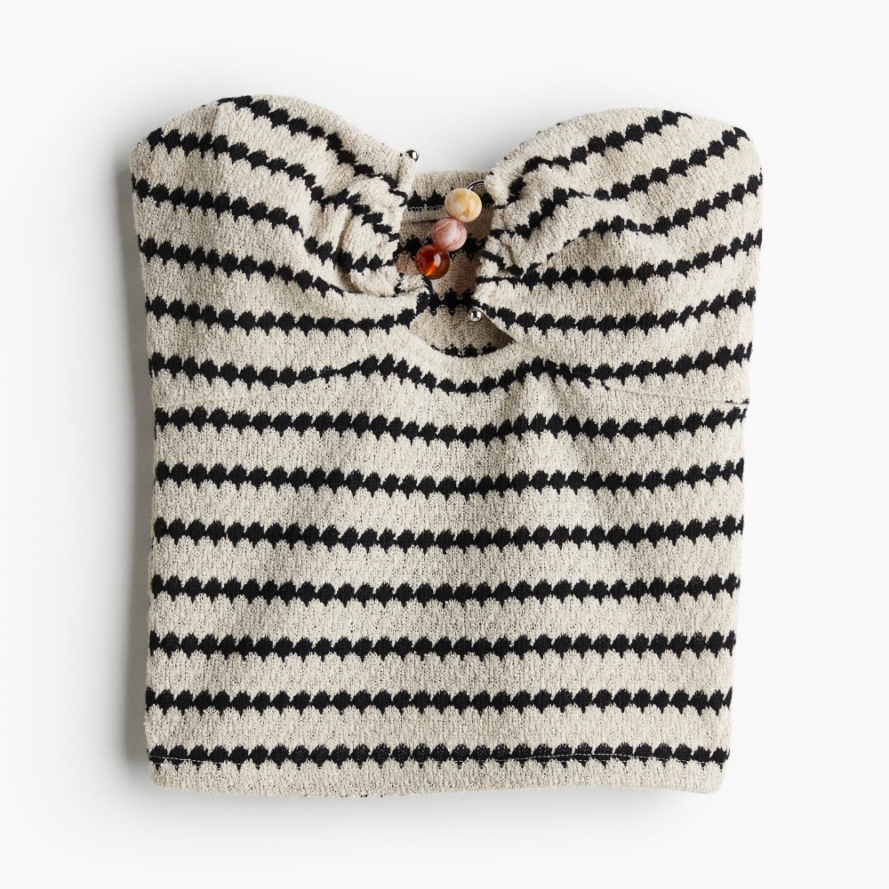 свитер zara knit with matching textured detail кремовый Топ H&M Bead-detail Textured-knit Tube, кремовый