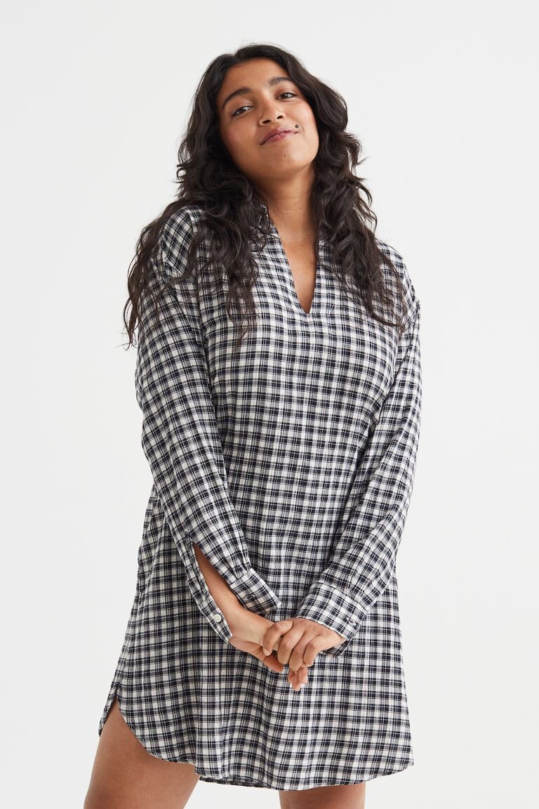 

Платье с воротником H&M, черный/клетчатый