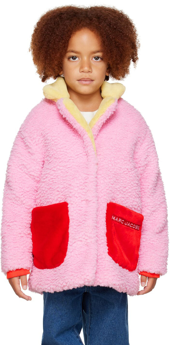 

Детская розовая куртка из искусственной овчины с вышивкой Marc Jacobs, Розовый