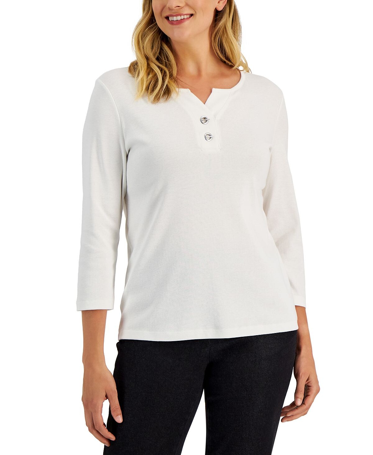 

Женский хлопковый топ henley на пуговицах, созданный для macy's Karen Scott, мульти