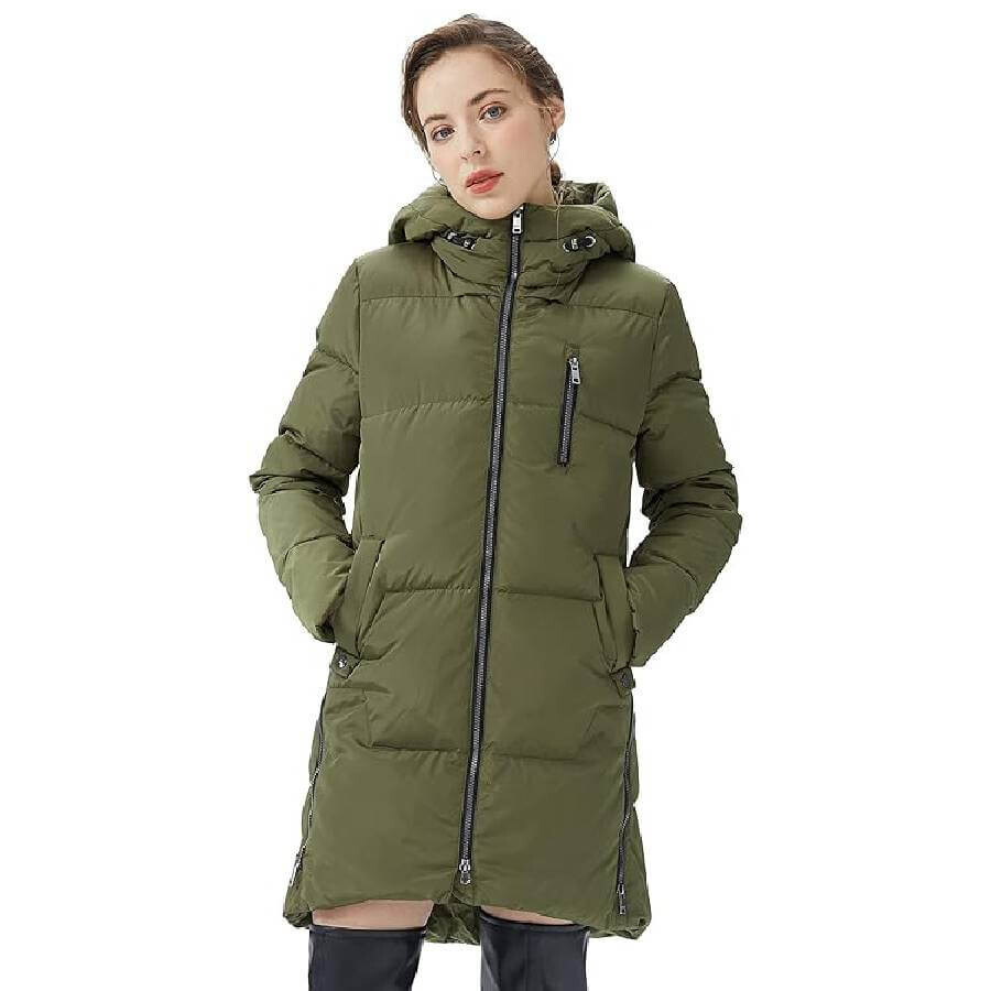 Пальто-пуховик Orolay Two-Way Zipper Winter Down Puffer, темно-зеленый пуховик средней длины с капюшоном sanctuary лаванда