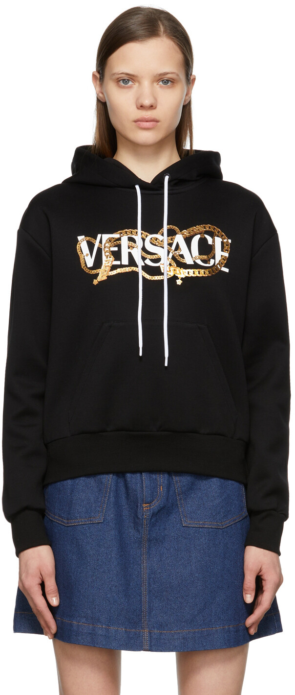 

Черная худи с логотипом на цепочке Versace, Черный