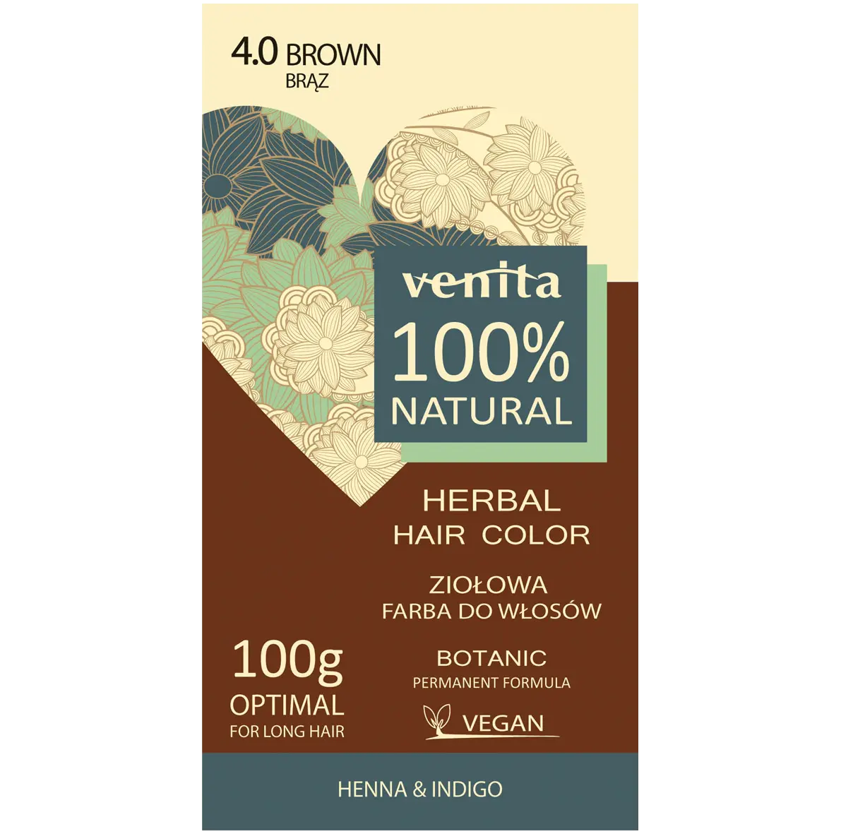 

Venita 100% Natural краска для волос травяная 4.0 русая, 100 г