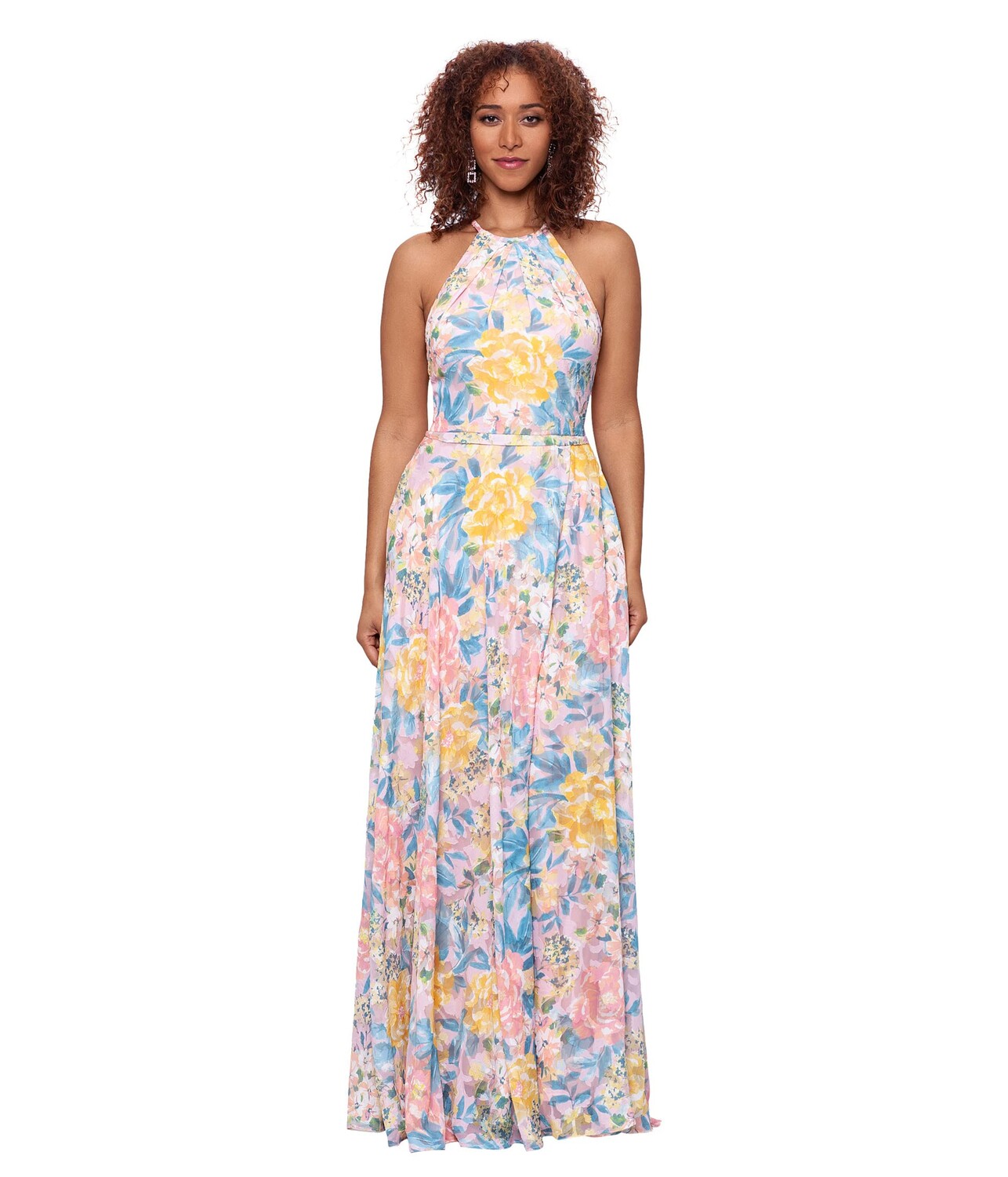 

Платье Betsy & Adam, Halter Burnout Chiffon Print w/ Wrap Skirt