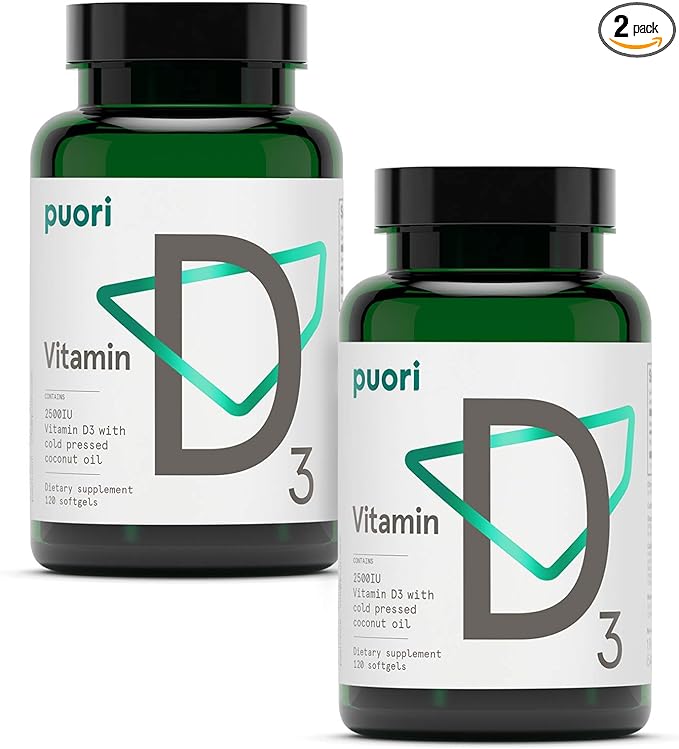 Витамин D3 Puori с кокосовым маслом первого отжима — 240 x 2500 МЕ 120 штук (2 шт. в упаковке)