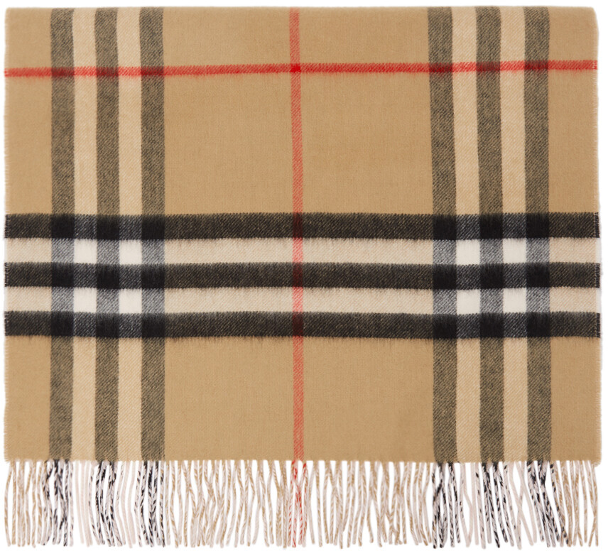 

Бежево-розовый кашемировый шарф в крупную клетку Burberry