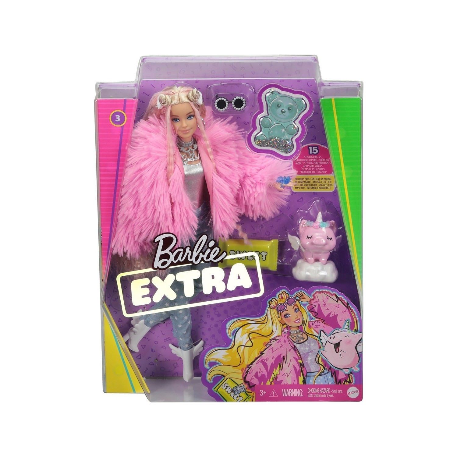 barbie picture set extra glitter crystal Кукла Barbie Extra GRN28, в розовой куртке