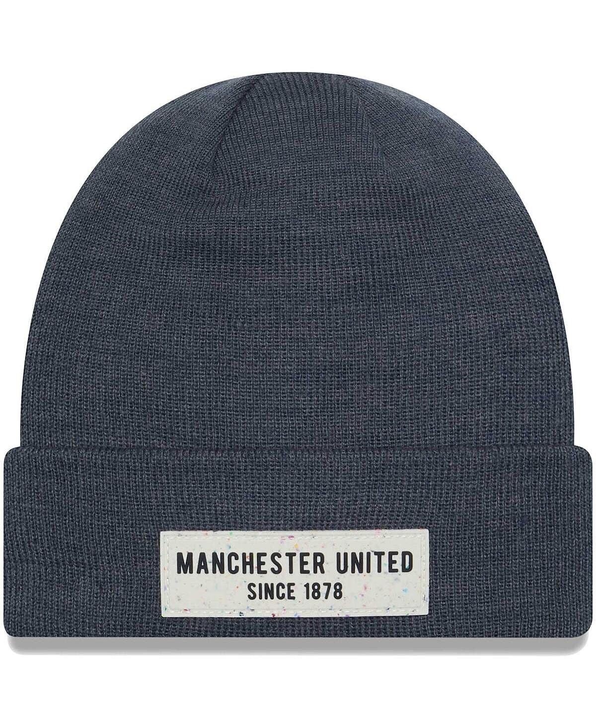 

Мужская серая вязаная шапка Manchester United Polyana с манжетами New Era
