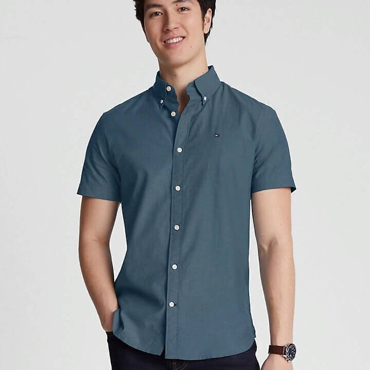

Однотонная Льняная Рубашка Tommy Hilfiger Regular Fit, серо-голубой