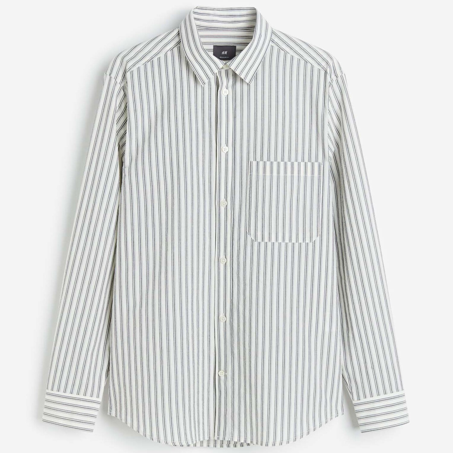 

Рубашка H&M Striped Regular Fit, кремовый/серо-зеленый