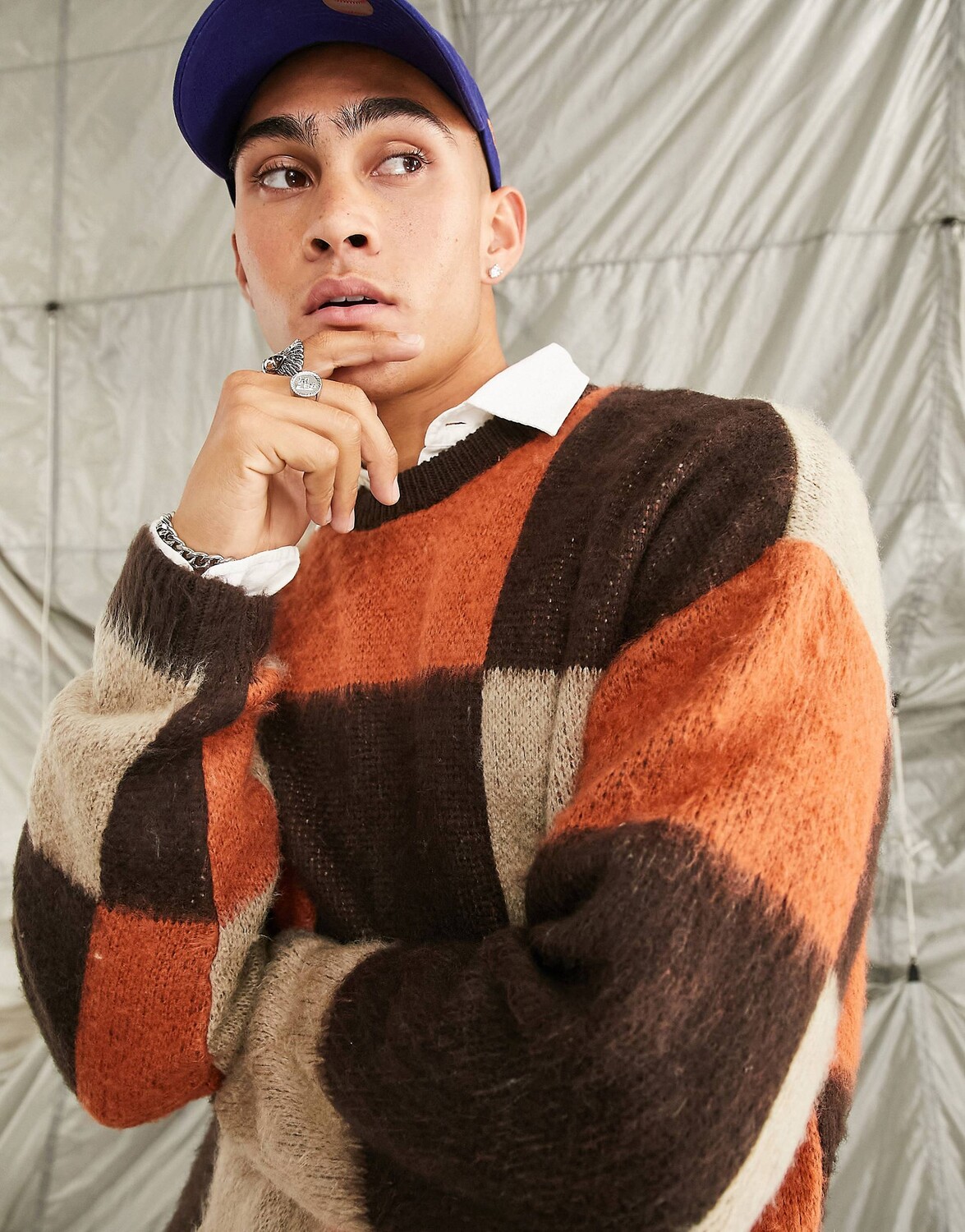 

Оранжево-серый пушистый джемпер в клетку ASOS DESIGN