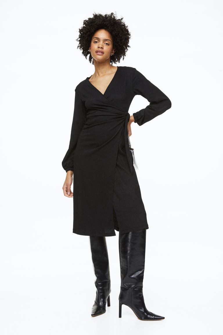 

Платье с запахом и объемными рукавами H&M, черный