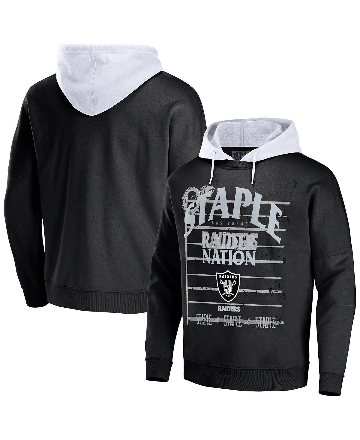 Мужская nfl x staple black las vegas raiders oversized gridiron vintage-like wash pullover hoodie NFL Properties, черный