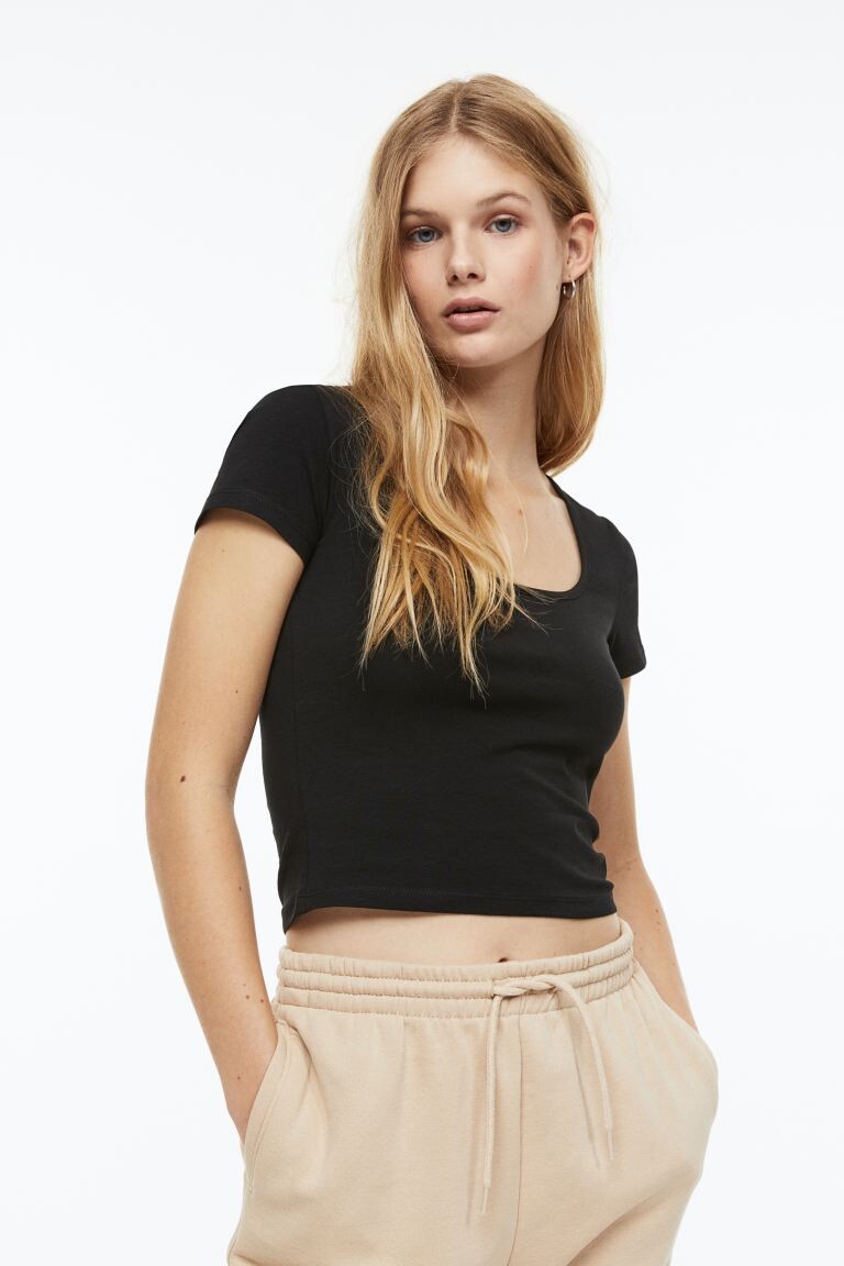 

Топ из хлопкового джерси H&M, черный