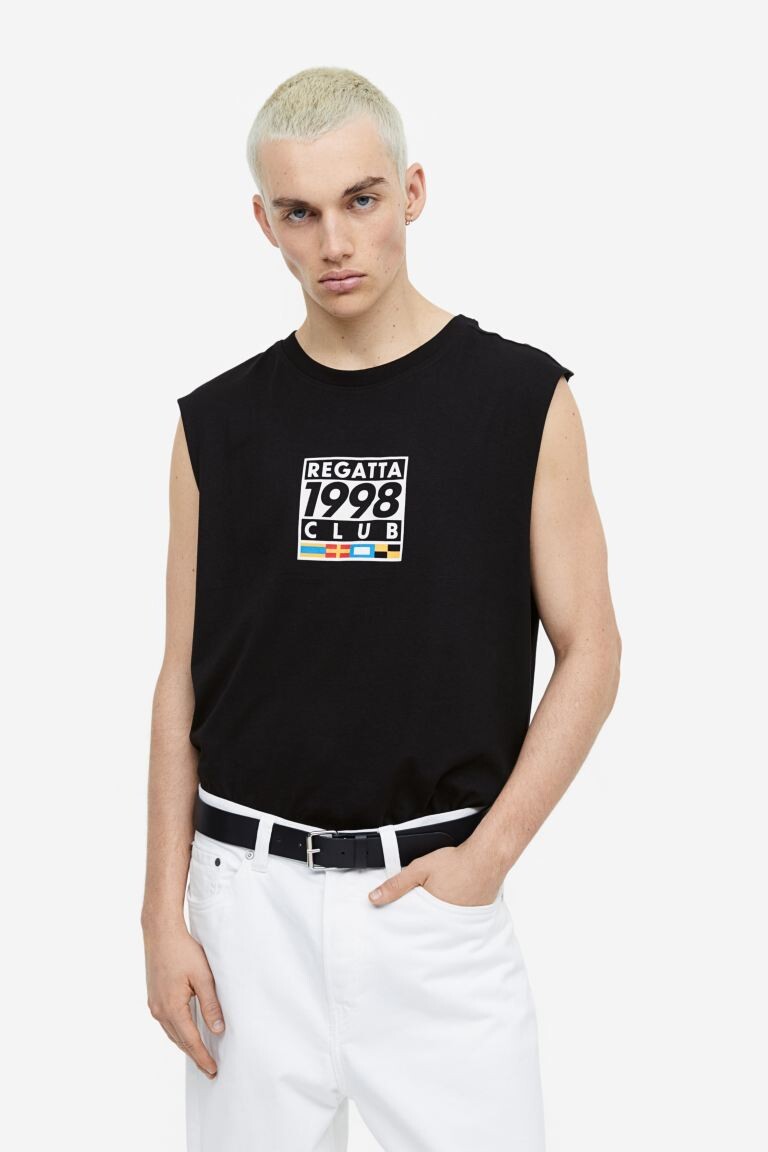

Хлопковая рубашка свободного кроя без рукавов H&M, черный