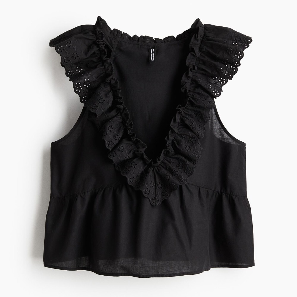 

Топ H&M Ruffle-trimmed Eyelet Embroidery, черный