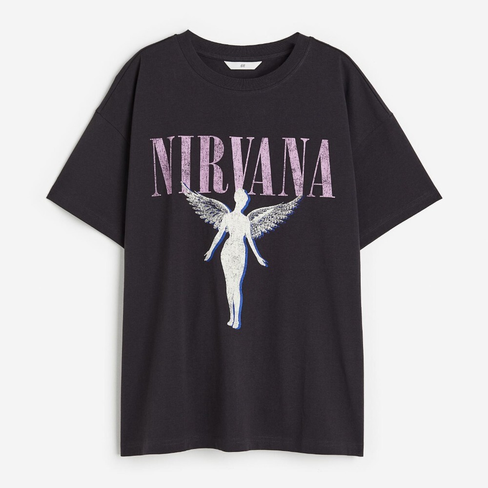 

Футболка H&M Printed Nirvana, темно-серый