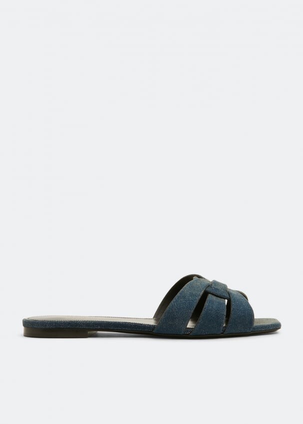 

Сандалии SAINT LAURENT Tribute denim flat sandals, синий