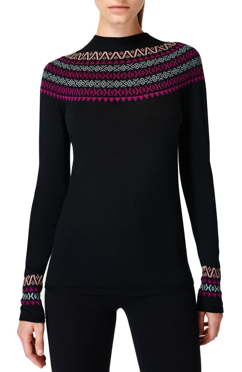 

Свитер Fair Isle из шерсти мериноса с воротником-стойкой SWEATY BETTY, черный