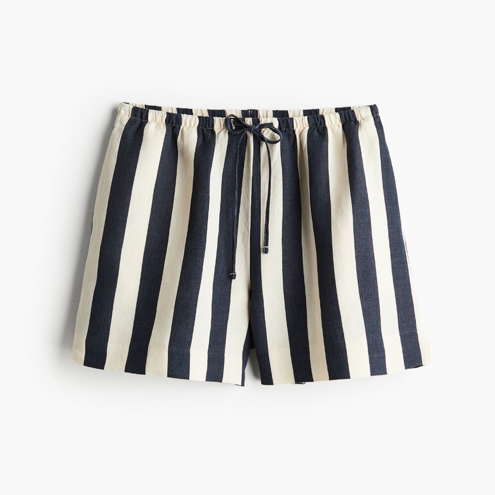 

Шорты H&M Linen-blend Pull-on, белый/синий