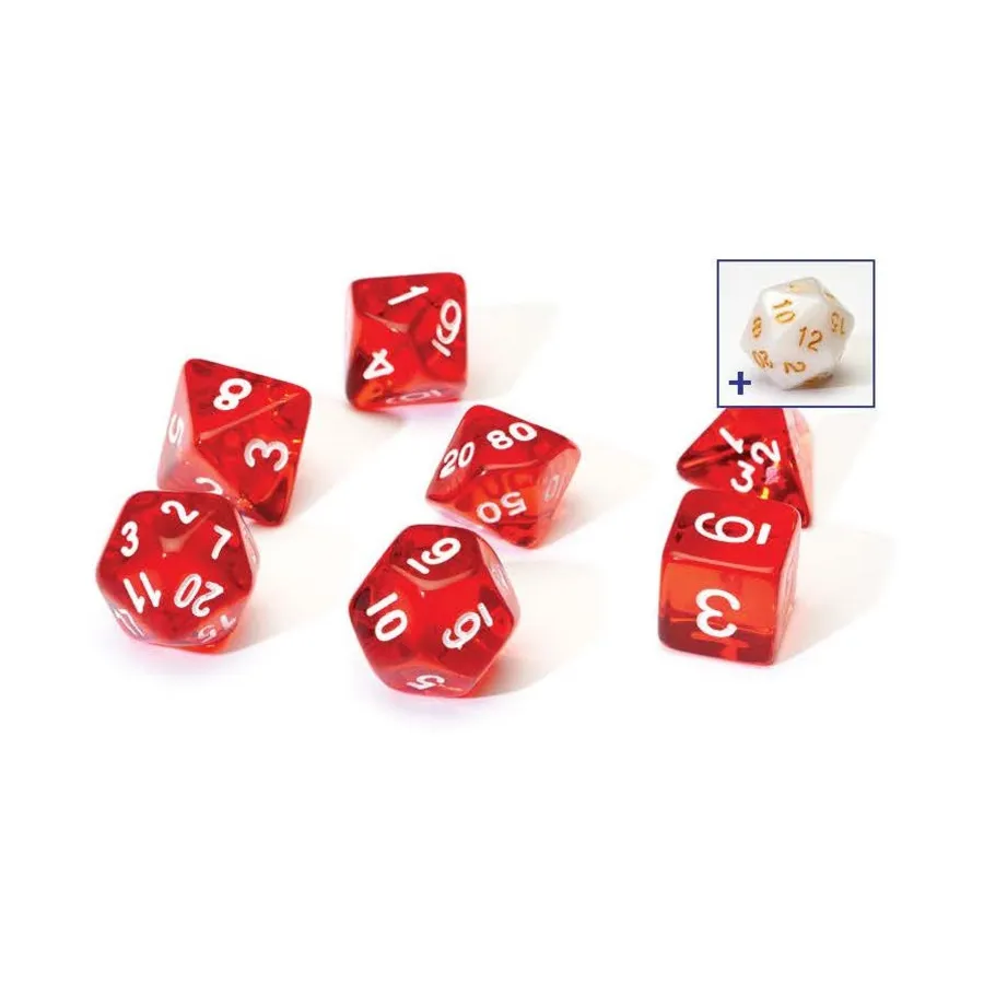 

Набор Poly — полупрозрачный красный с белым (8), RPG Dice Sets