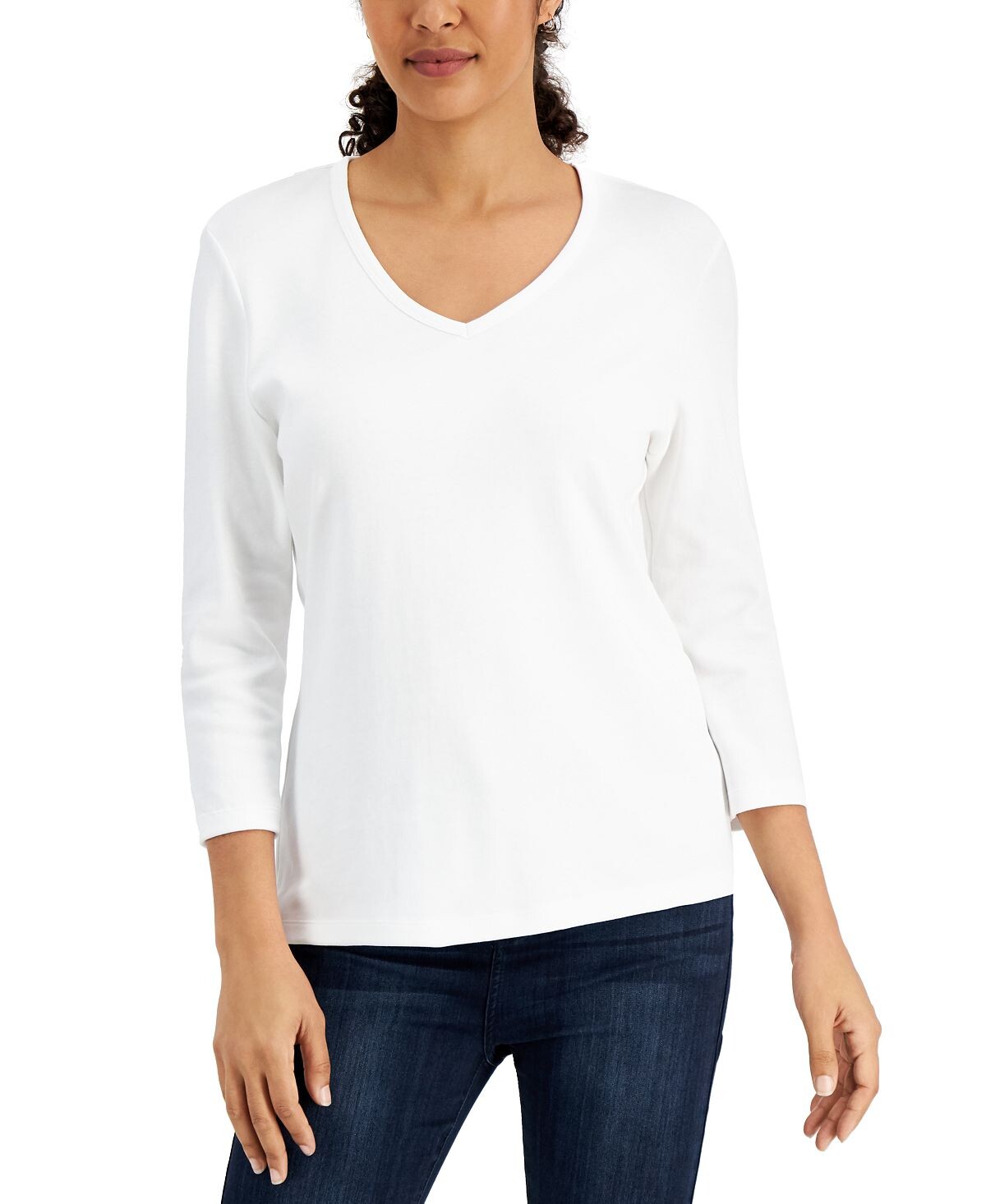 

Миниатюрный топ с v-образным вырезом и рукавами 3/4, созданный для macy's Karen Scott, белый
