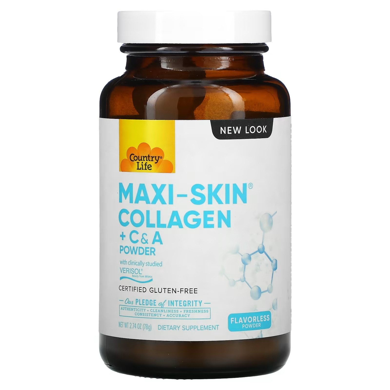 Country Life Maxi-Skin Collagen + C & A Powder, 78 г