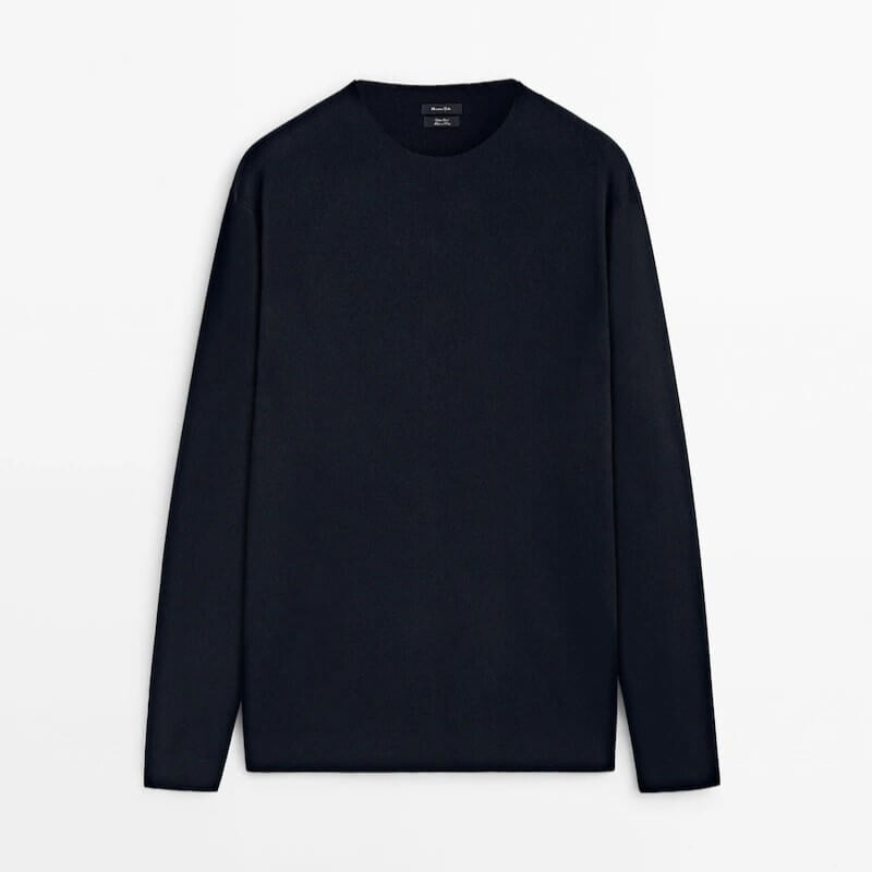 

Свитер Massimo Dutti Ribbed Cotton Blend Knit, темно-синий