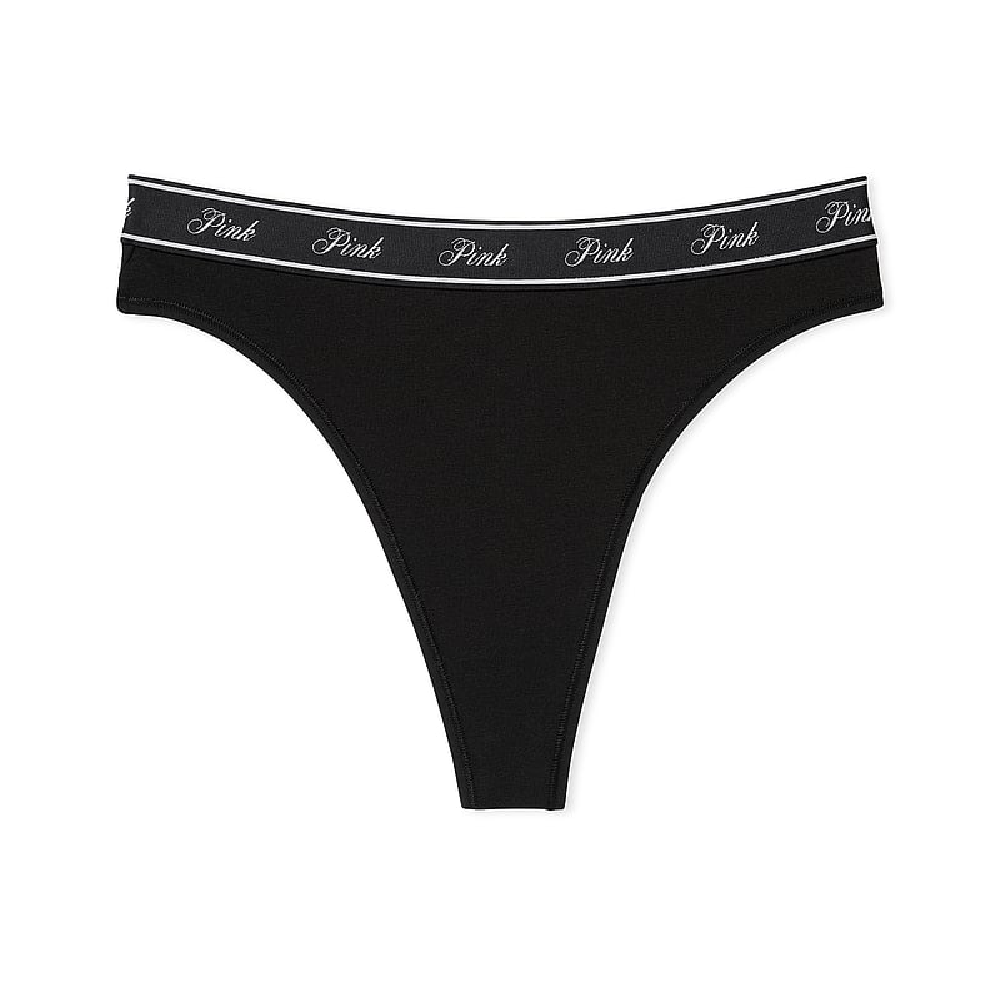 цена Трусы Victoria's Secret Pink Logo Cotton High-waist Thong, черный
