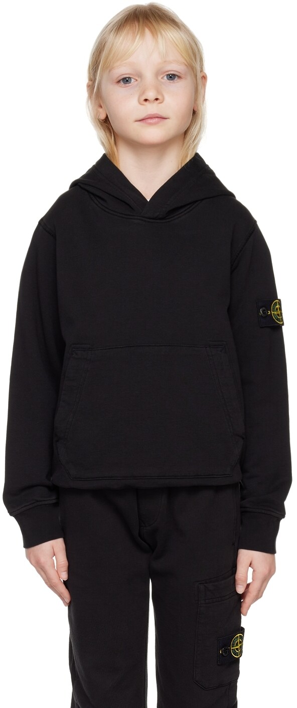 

Детская черная толстовка с капюшоном, окрашенная в готовом виде Stone Island Junior