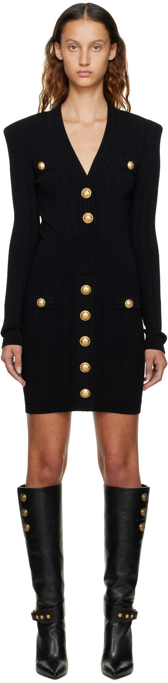 

Черное шерстяное мини-платье Balmain