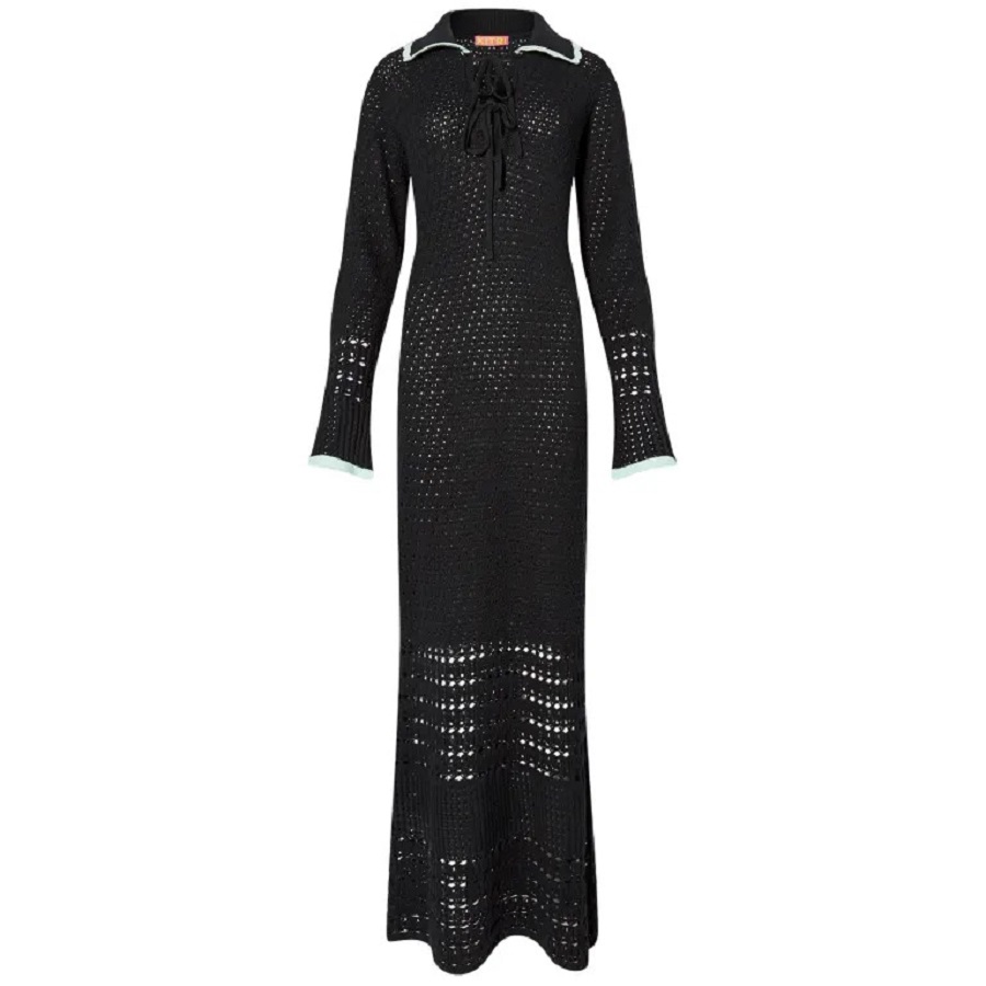 Платье Kitri Delilah Black Mixed Crochet Knit, черный платье kitri ridley multi striped crochet knit mini мультиколор
