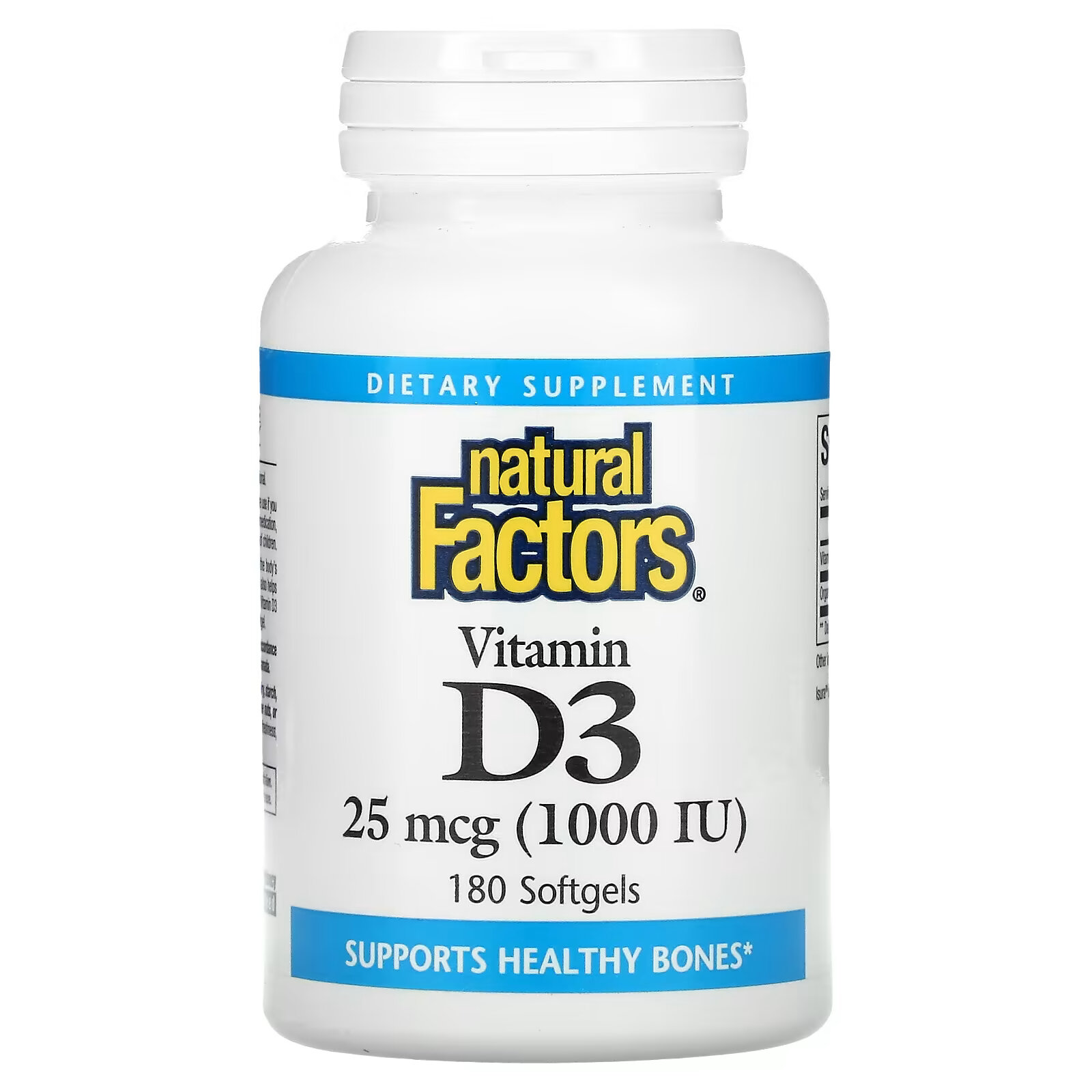 Natural Factors, витамин D3, 25 мкг (1000 МЕ), 180 капсул natural factors витамин d3 25 мкг 1000 ме 90 таблеток