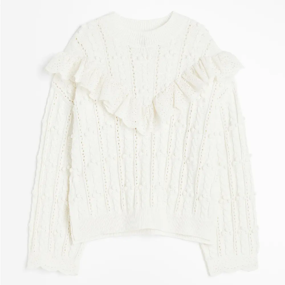 

Свитер H&M Ruffle-trimmed Textured-knit, белый