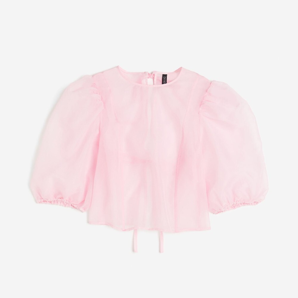 

Блузка H&M Puff-sleeved Organza, светло-розовый