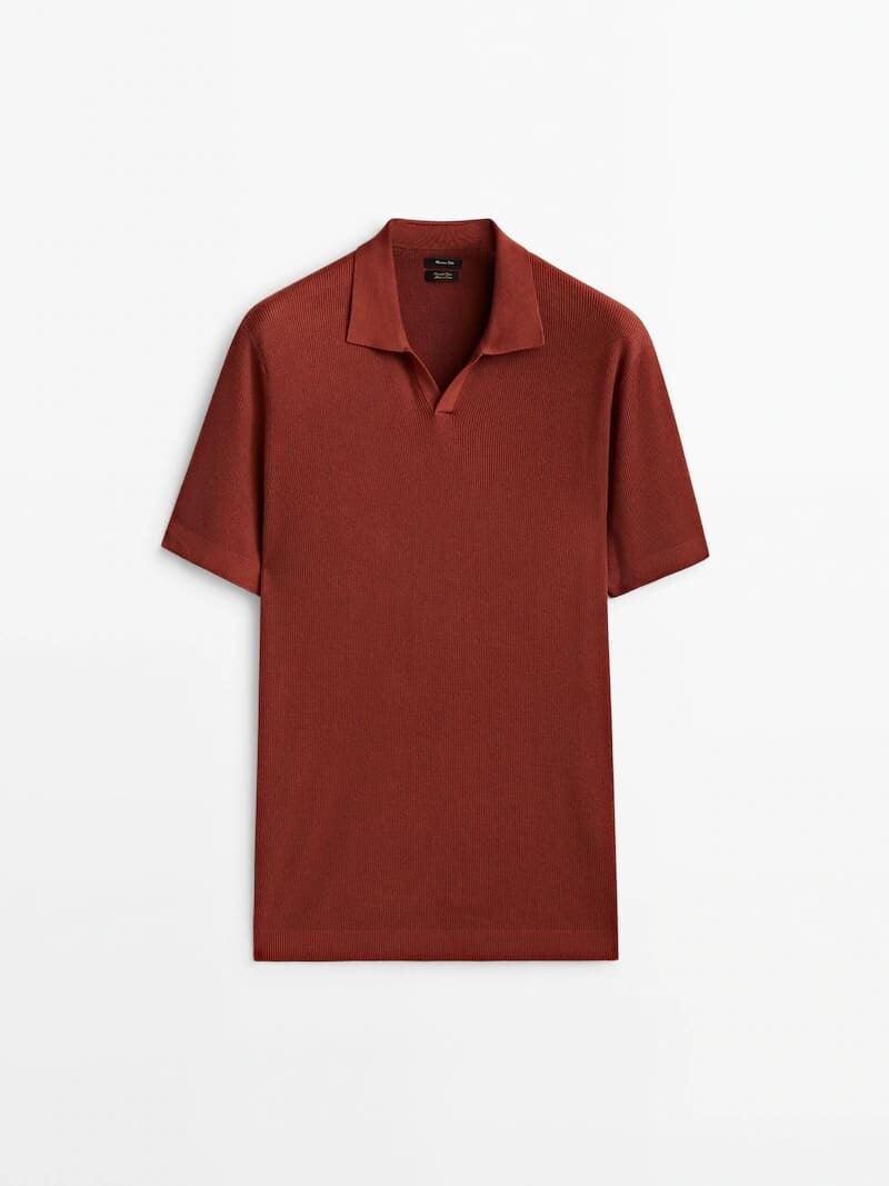 

Свитер Massimo Dutti Vertical-textured Micro-knit Polo, темно-красный