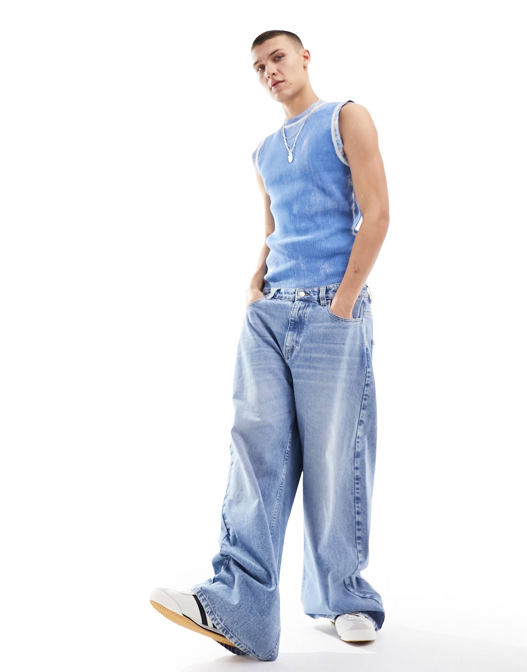 Джинсы Collusion X015 Low Rise Baggy, светло-синий джинсы для женщин джинсы для мам джинсы с низкой талией женские высокоэластичные стрейчевые джинсы женские джинсы с эффектом потертости