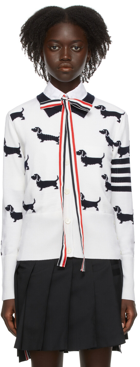 

Белый кардиган Half Drop Hector Icon с 4 полосками Thom Browne