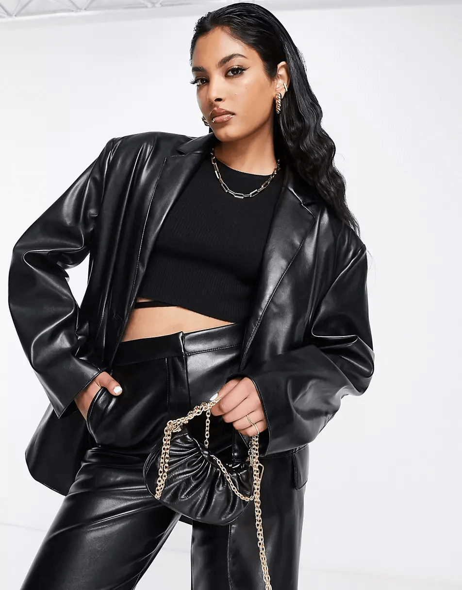 Пиджак Asos Design Oversized Leather Look Dad, черный