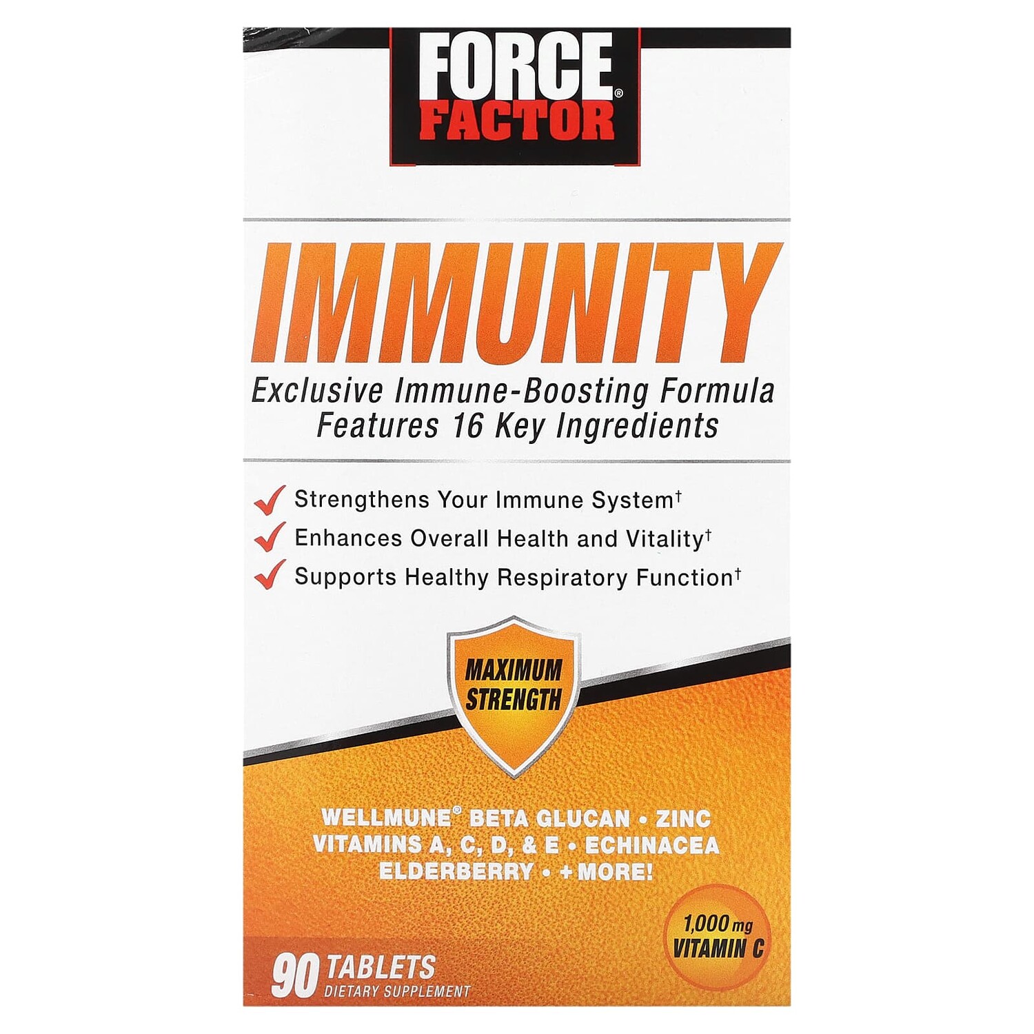 

Immunity, средство для поддержки иммунитета, 1000 мг, 90 таблеток, Force Factor