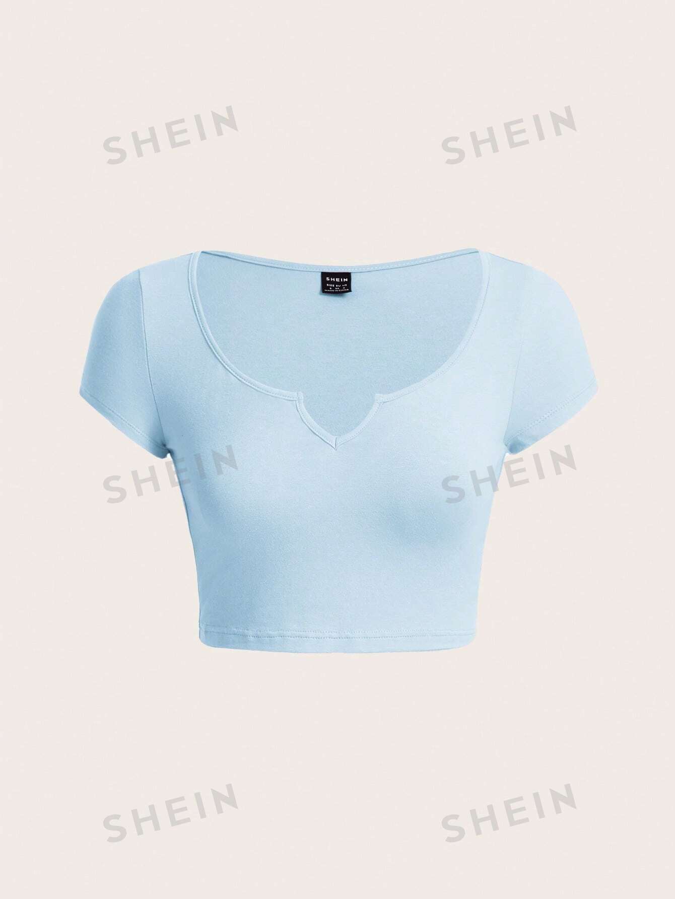 SHEIN BASICS Женская однотонная короткая укороченная футболка с вырезом, голубые