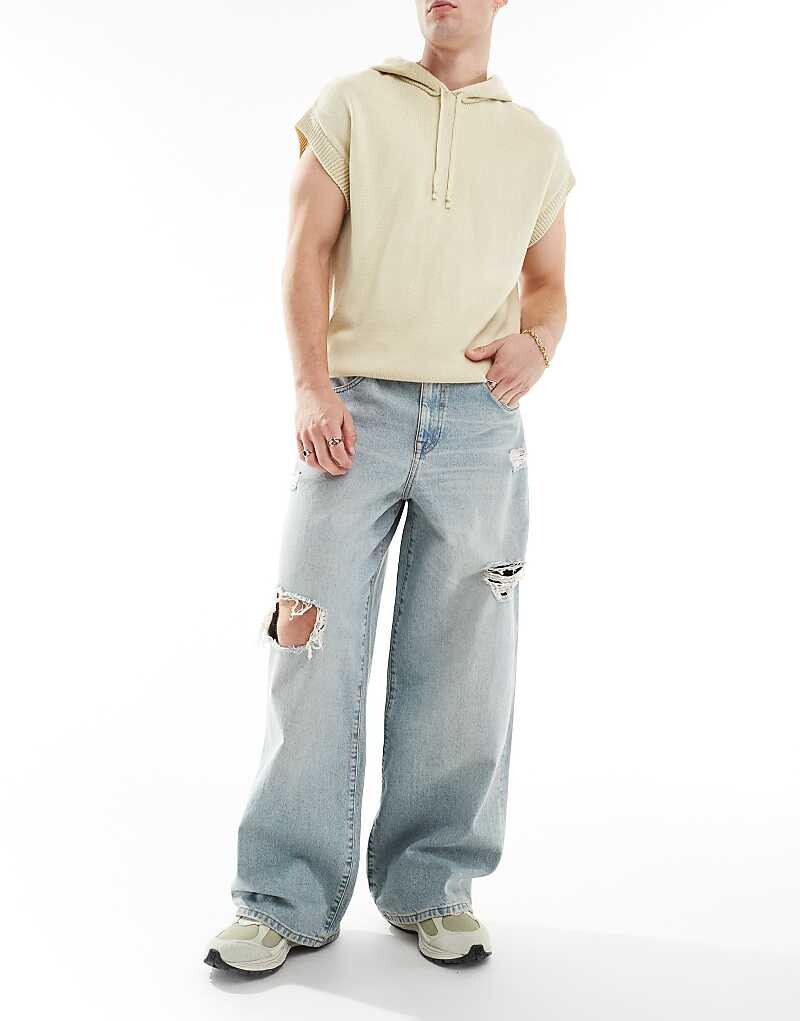 

ASOS DESIGN – Голубые мешковатые джинсы с потертостями