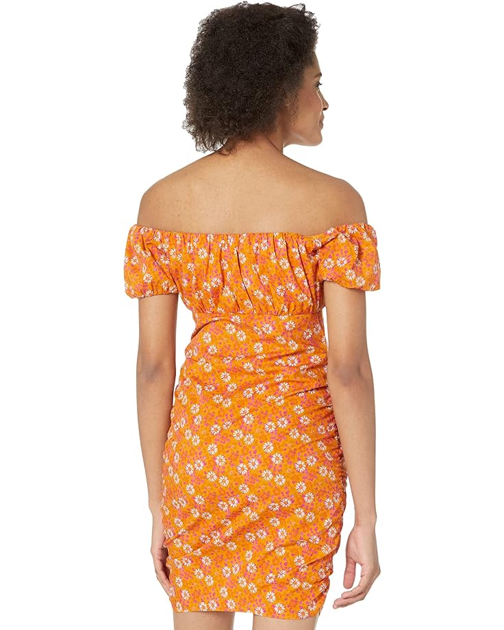 цена Платье WAYF Off Shoulder Ruched Mini Dress, цвет Orange Dandelion