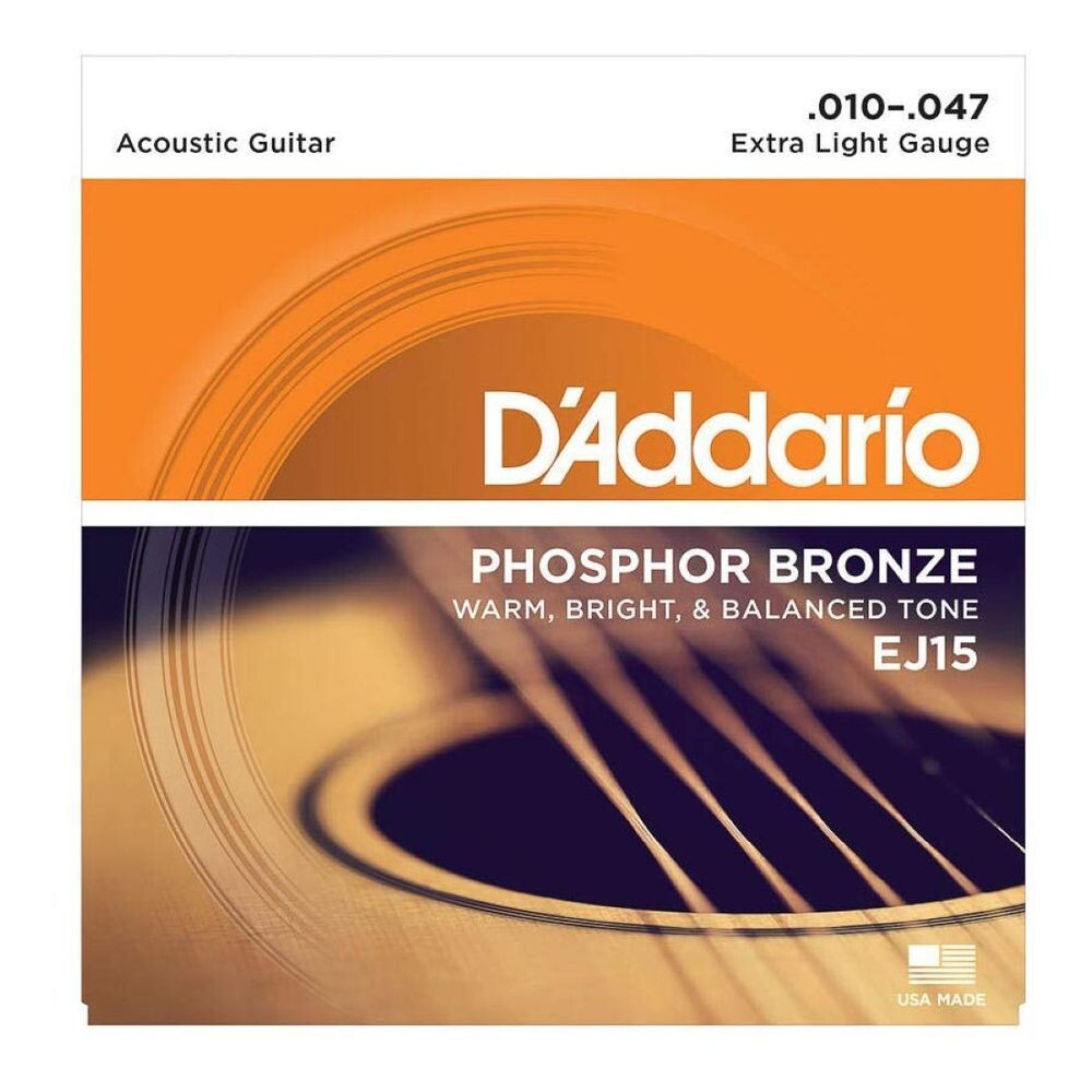 

Струны D'Addario EJ15 для акустической гитары фосфористая бронза (0,010-0,047 Extra Light Gauge)